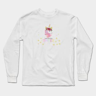 Third birthday greeting. Three. Magical Unicorn Birthday invitation. Party invitation greeting Long Sleeve T-Shirt